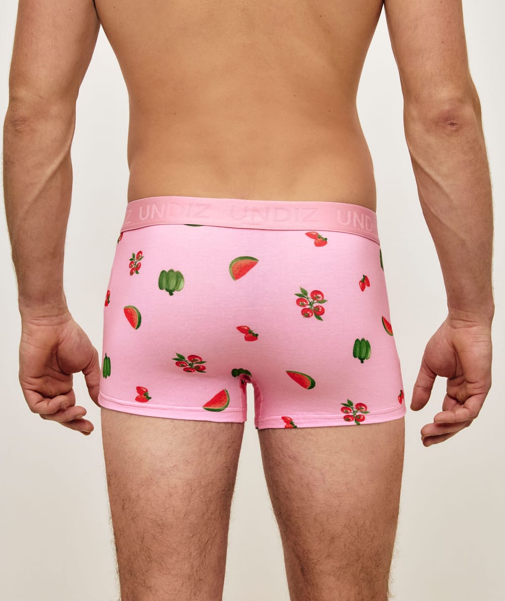 Pink cotton boxer with fruit patterns;