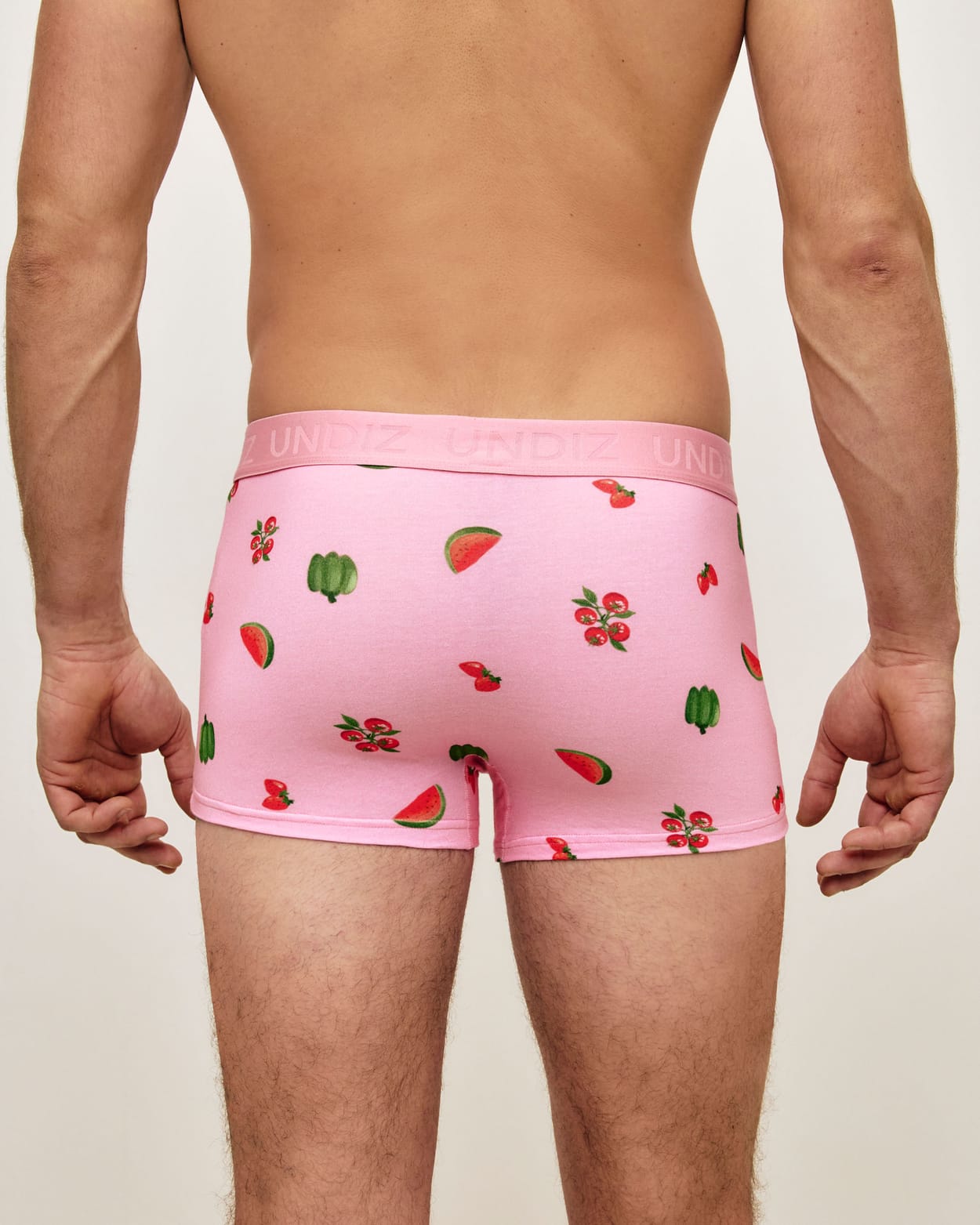 Pink cotton boxer with fruit patterns;
