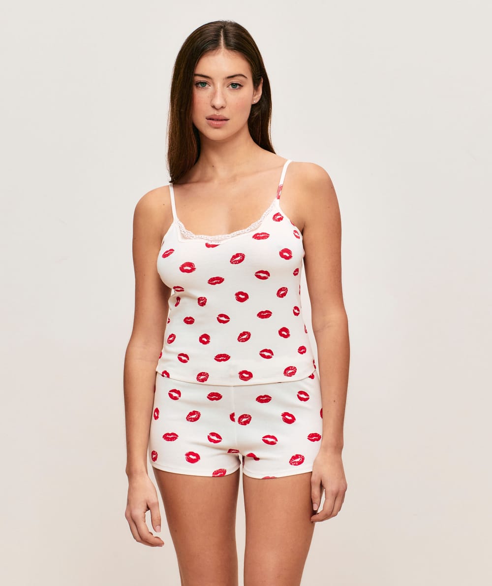 Jersey camisole with lip print;
