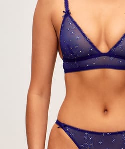 Souten-gorge triangle en tulle motifs fleurs &agrave; paillettes;