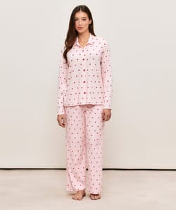 Ribbed jersey trousers with heart pattern;