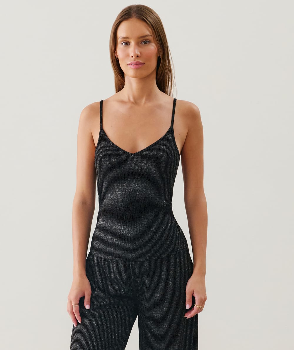 Ribbed lurex tank top;