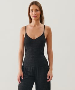 Ribbed lurex tank top;