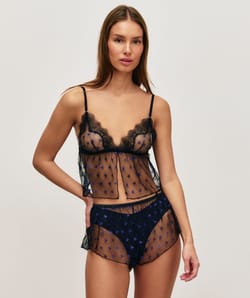 Mesh camisole with star embroidery;