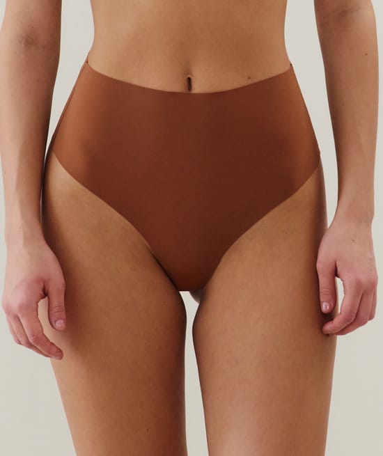 High-waisted microfibre thong;