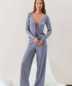 Striped pointelle trousers;