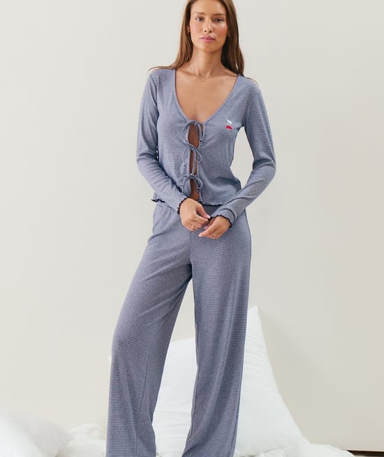 Striped pointelle trousers;