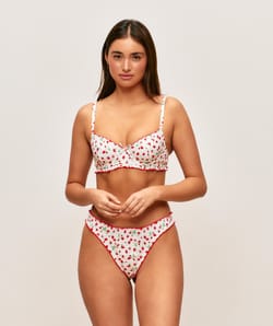 Strawberry print cotton poplin balconette bra;