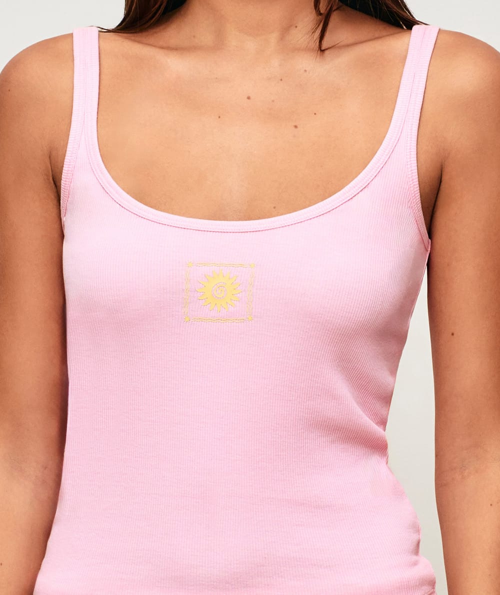 Ribbed jersey tank top with sun print;