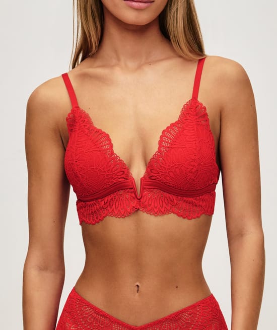 Floral lace push-up triangle bra;