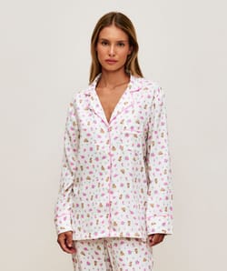 Flannel shirt with floral and rabbit print;