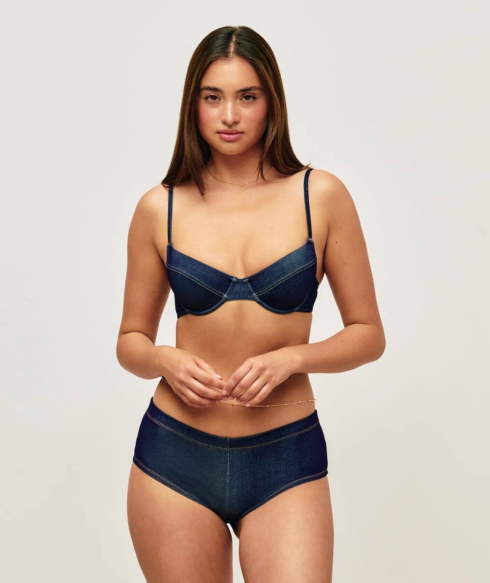 Haut de maillot de bain corbeille effet jean;