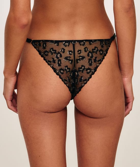 Tanga en mesh broderies l&eacute;opard;