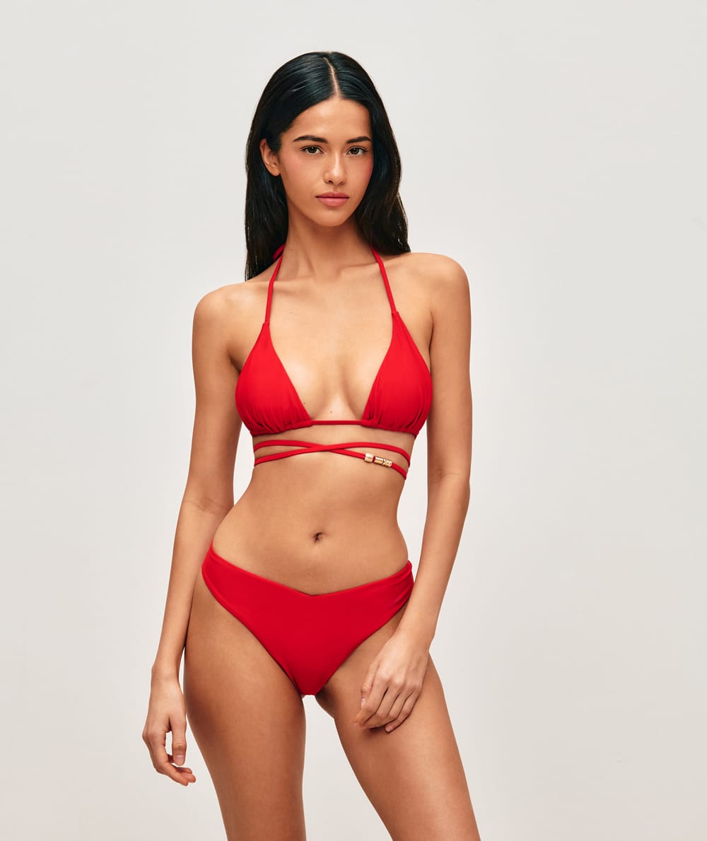 Triangle bikini with jewel detail on the ties;