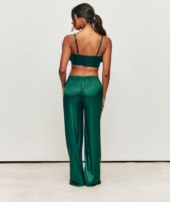 Green satin bow bustier;