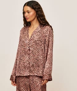 Chemise en satin imprim&eacute; l&eacute;opard;