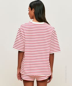 Thick jersey striped T-shirt with Hello Kitty embroidery;