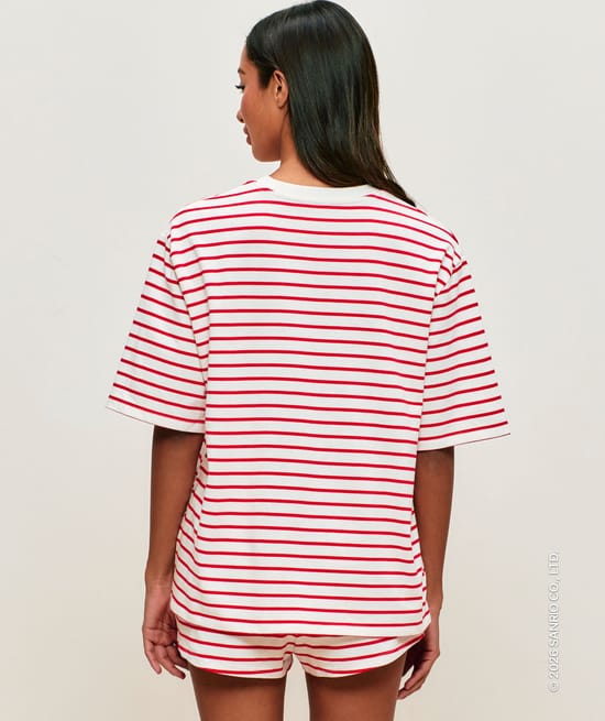 Thick jersey striped T-shirt with Hello Kitty embroidery;