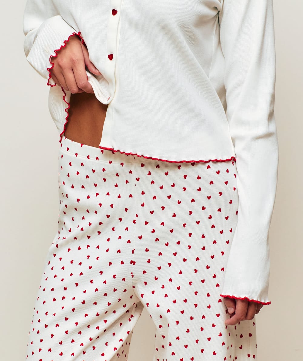 Ribbed jersey trousers with heart pattern;