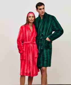 Striped bathrobe with embroidery;