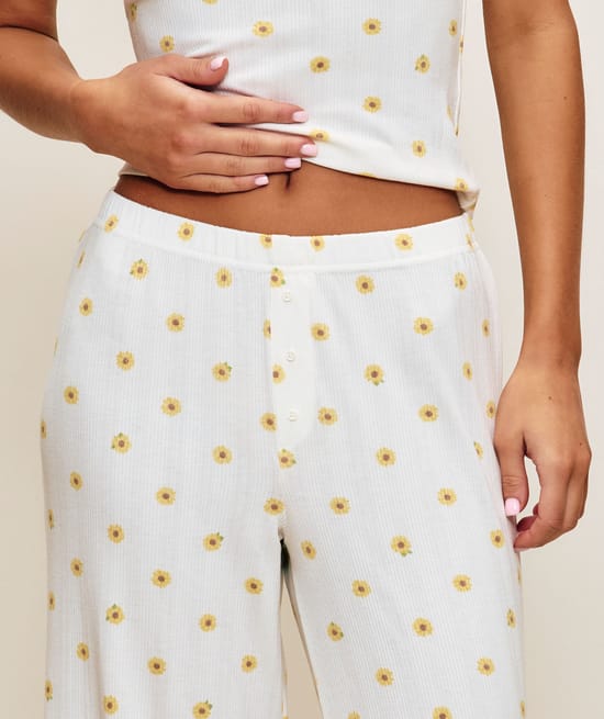 Straight jersey trousers with flowers;