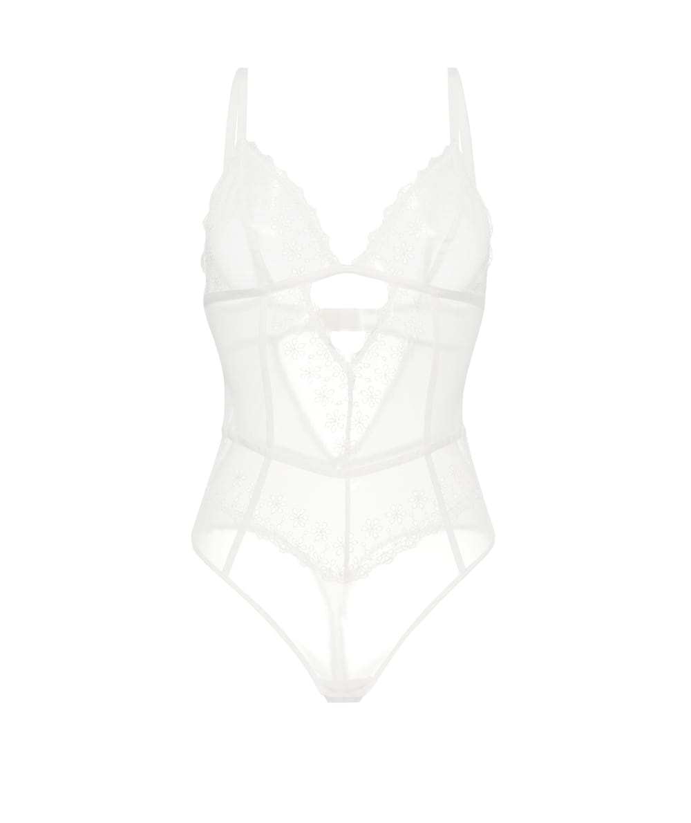 Embroidered mesh bodysuit;