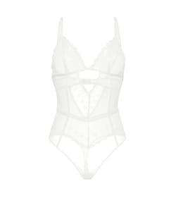 Embroidered mesh bodysuit;