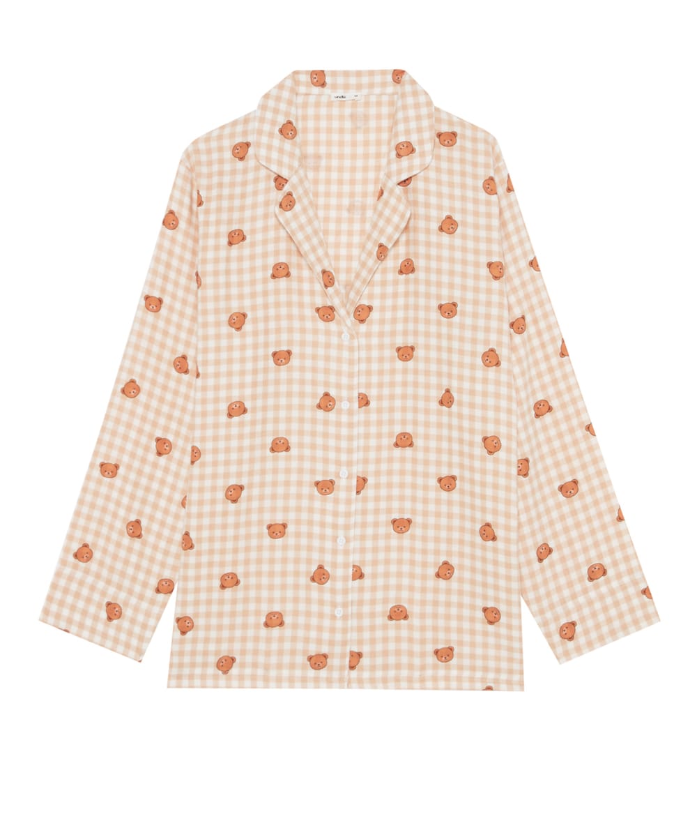 Flannel shirt with teddy bear pattern;