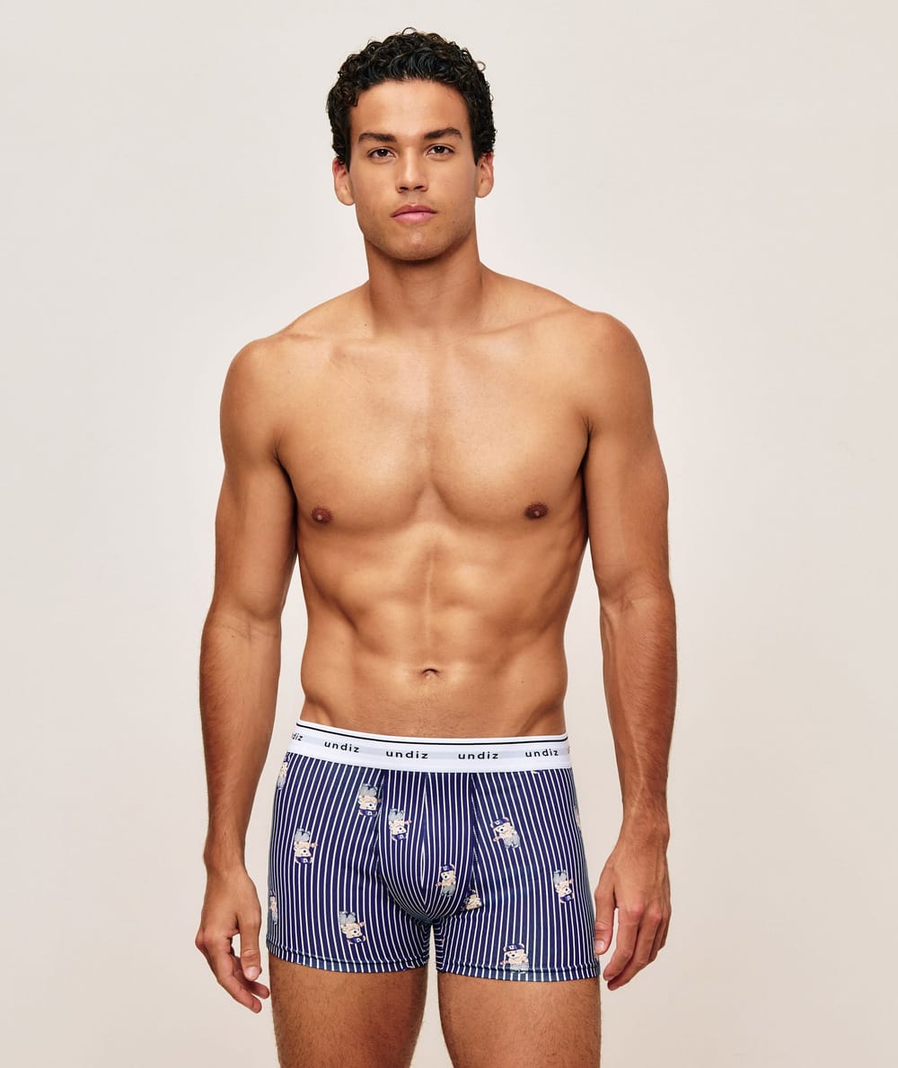 Boxer en coton &agrave; rayures et motif oursons;