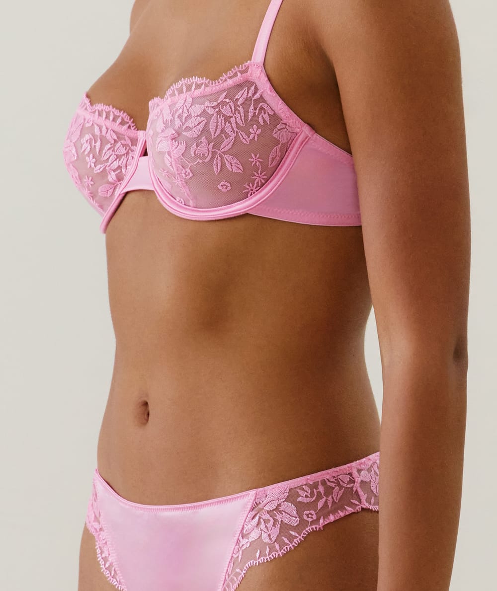 Embroidered balconette bra;