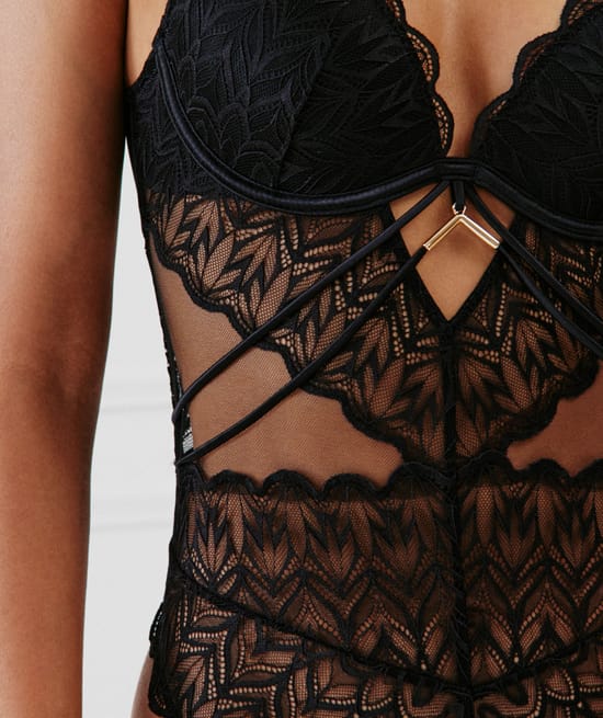 Lace push-up bodysuit;