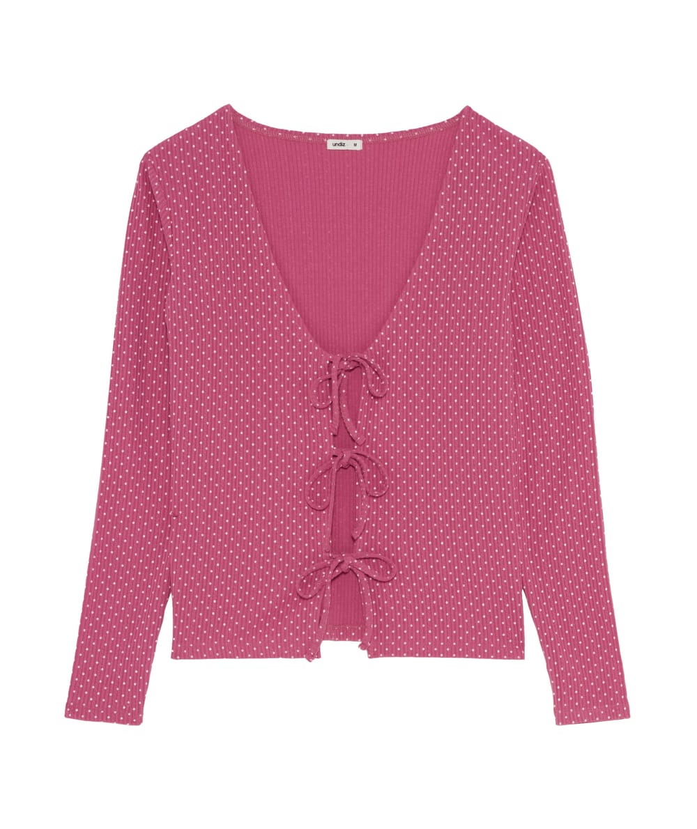 Polka dot pointelle jersey top;