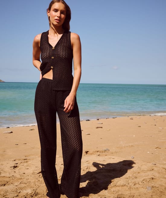 Pantalon droit crochet avec short int&eacute;gr&eacute;;