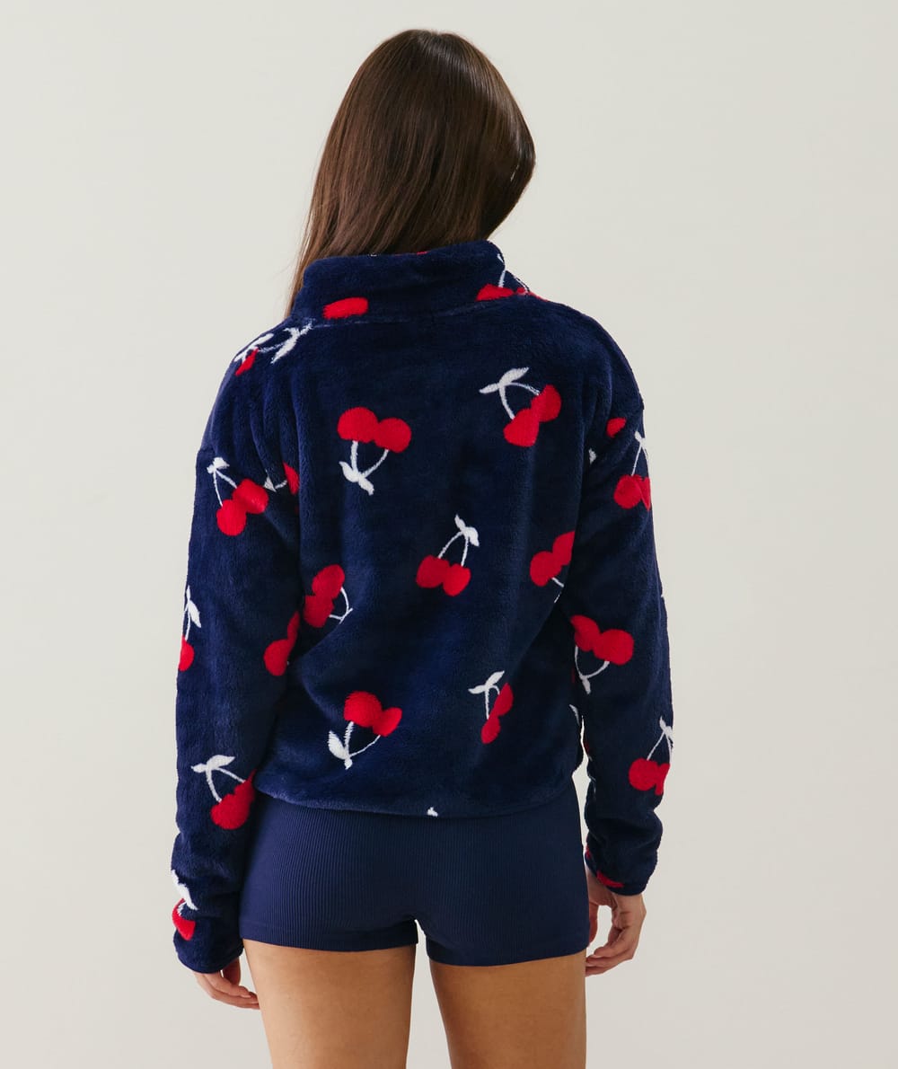 Cherry print fleece jacket;