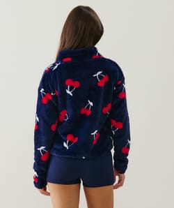 Cherry print fleece jacket;