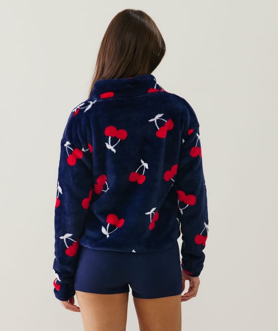 Cherry print fleece jacket;