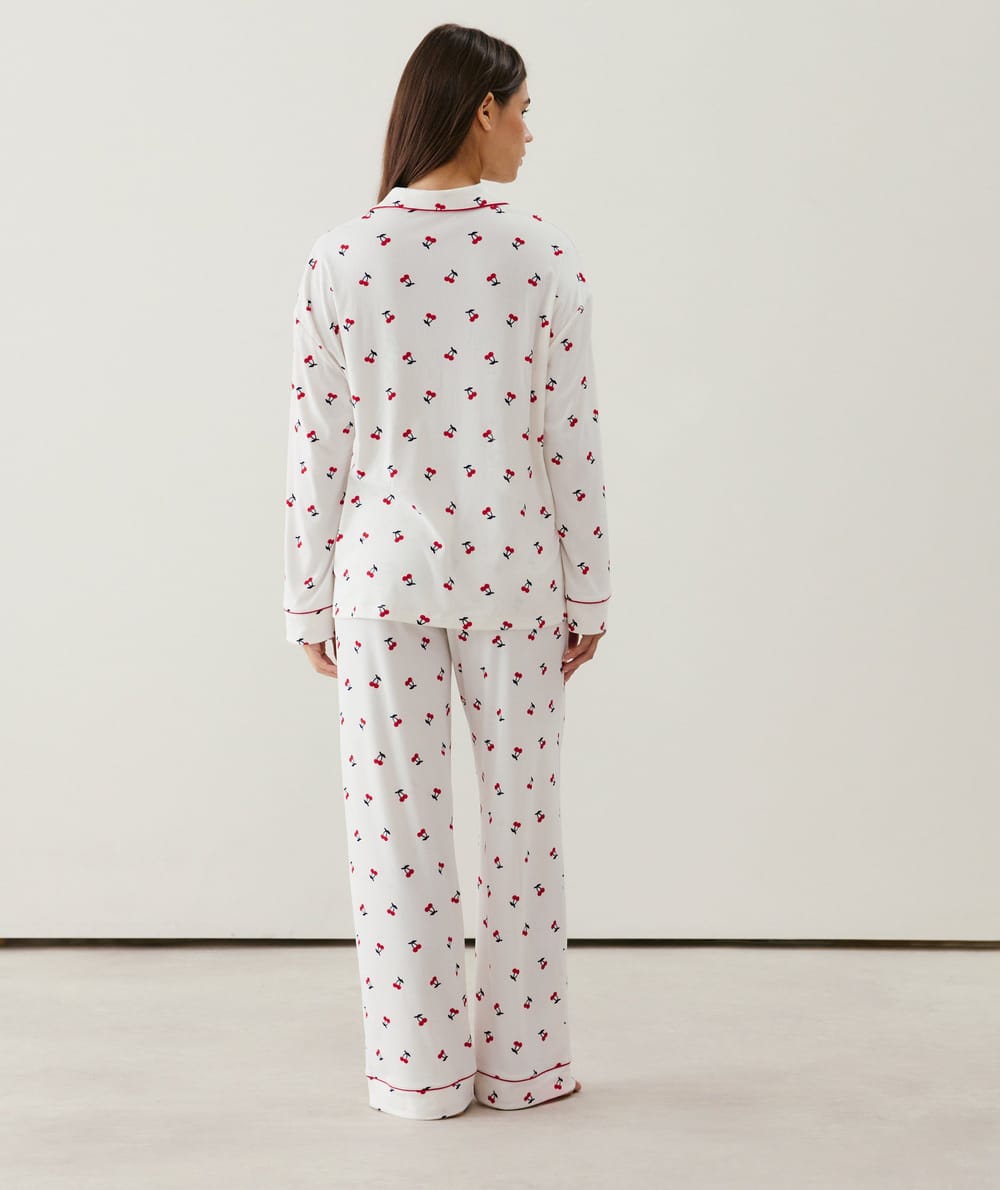Ribbed jersey shirt with cherry print;