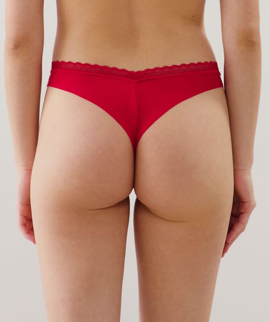 Microfibre and lace tanga briefs - red;