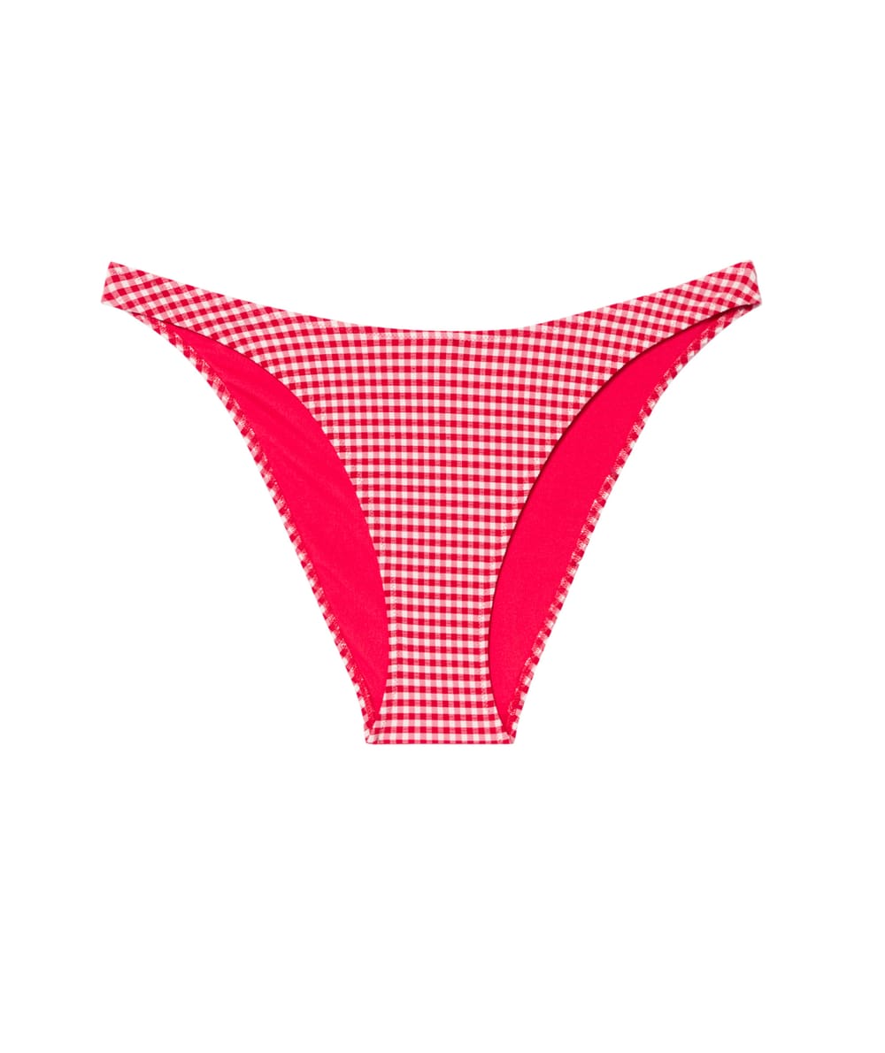 High-waisted printed gingham textured bikini bottom;