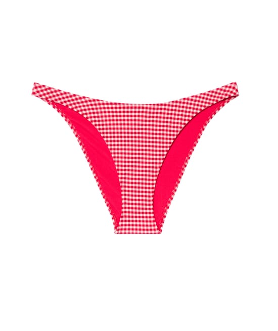 High-waisted printed gingham textured bikini bottom;