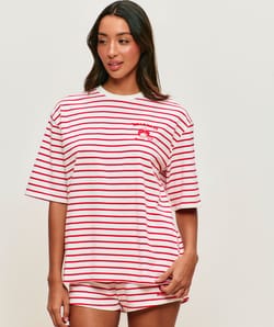 Short striped jersey with Hello Kitty embroidery;