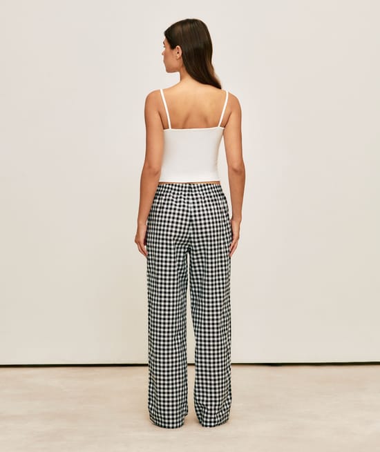 Pantalon en popeline imprim&eacute; vichy;
