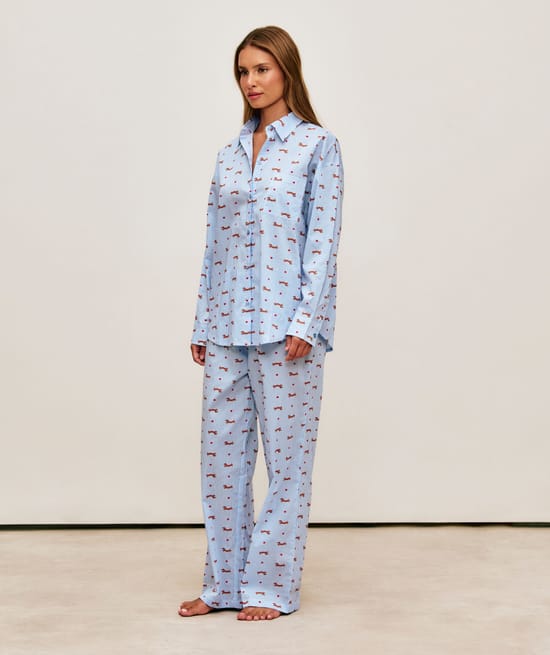Striped poplin shirt with dachshunds;