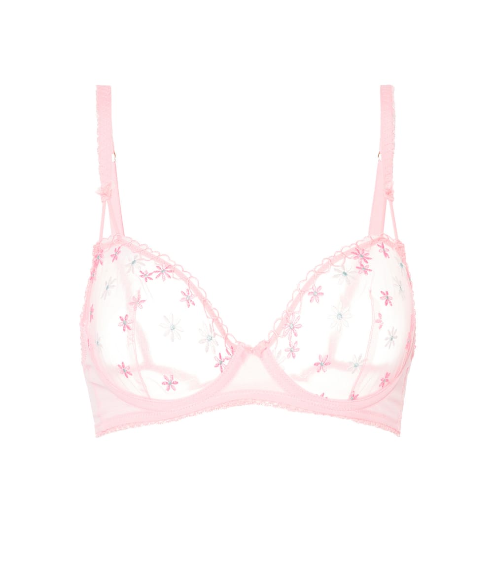 Balconette bra with embroidered floral patterns;