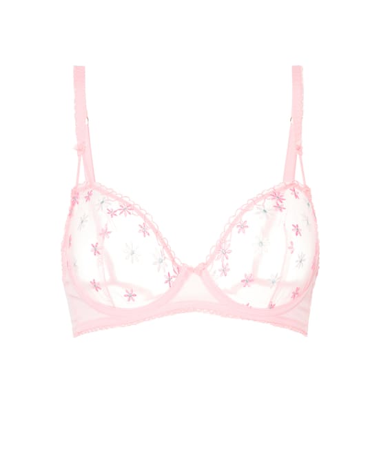 Balconette bra with embroidered floral patterns;