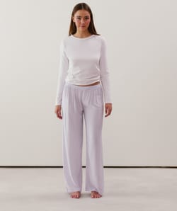Straight-leg trousers in blue striped viscose;