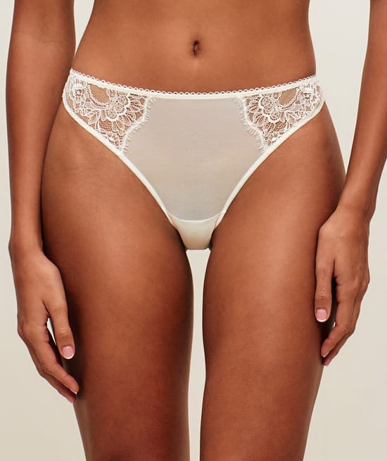 Mesh and floral lace thong;