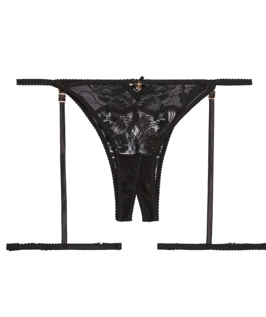 Lace tanga with suspender belt;