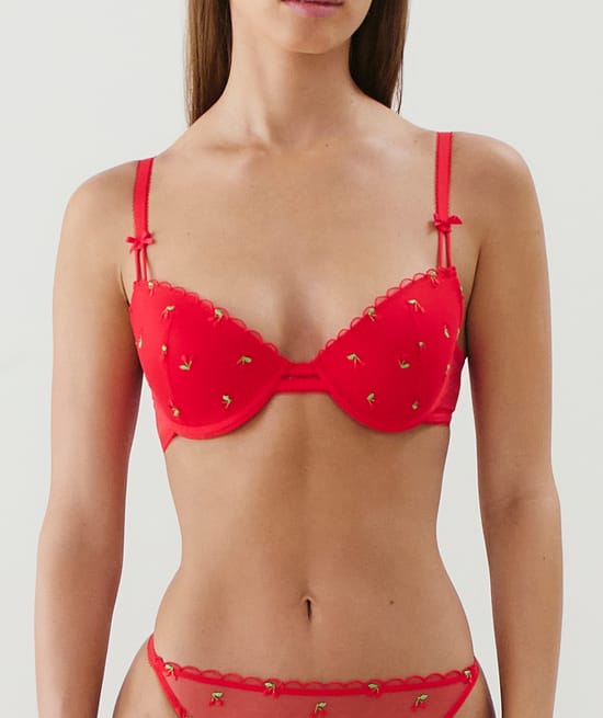 Push-up bra with cherry embroidery;