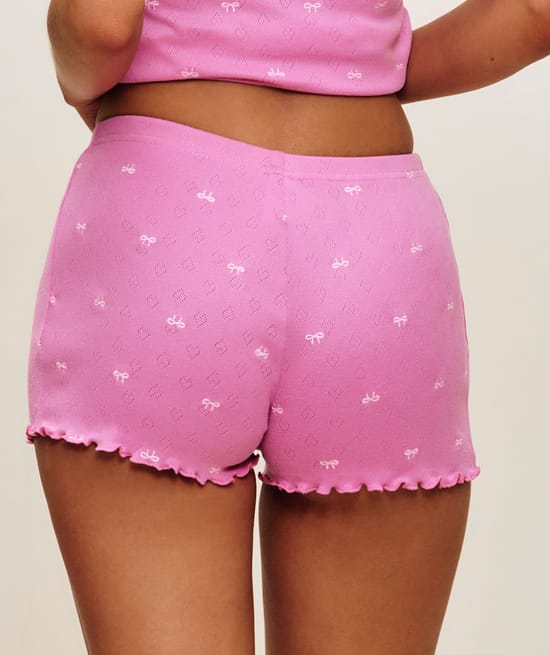 Cotton pointelle shorts with knot print;